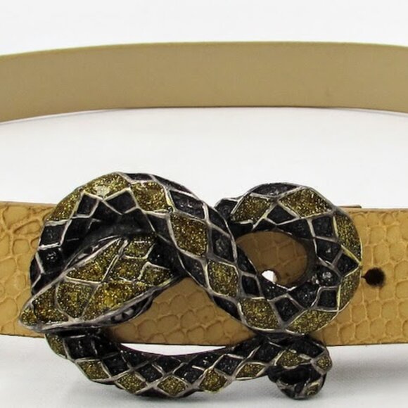 WCM New York Leather Belt Coiled Snake Gold Color Buckle Tan Mock Snake Size L main image 3